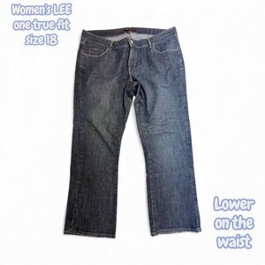 LEE‎ One True Fit Women Jeans Size 18 Lower Waist Bootcut Dark Wash Denim